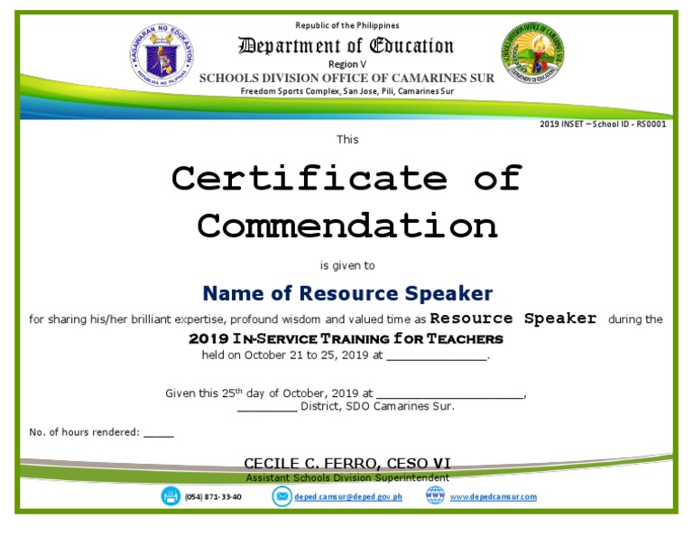 Certificate of Commendation Template | PDF