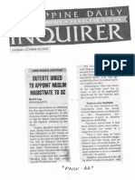 Philippine Daily Inquirer, Oct. 29, 2019, Duterte Urged To Appoint Muslim Magistrate To SC PDF