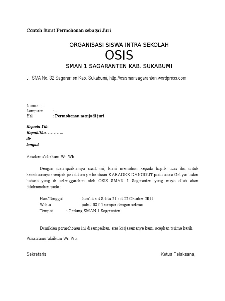 Contoh Surat Permohonan Sebagai Juri Pdf