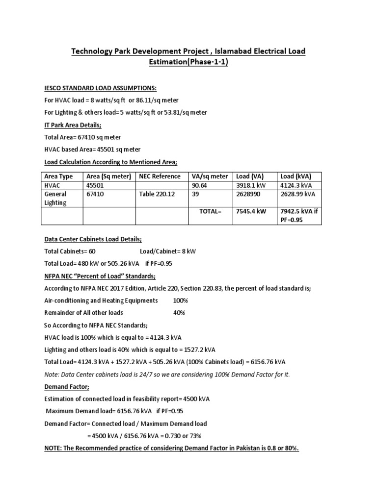 Electrical Load Estimation For IT Park | PDF | Science & Mathematics ...