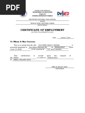 Certificate of Employment