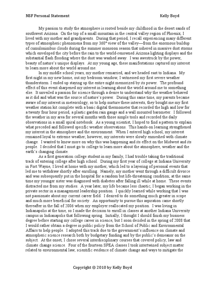 KB Final Draft of NSF Personal Statement | PDF | National Weather ...