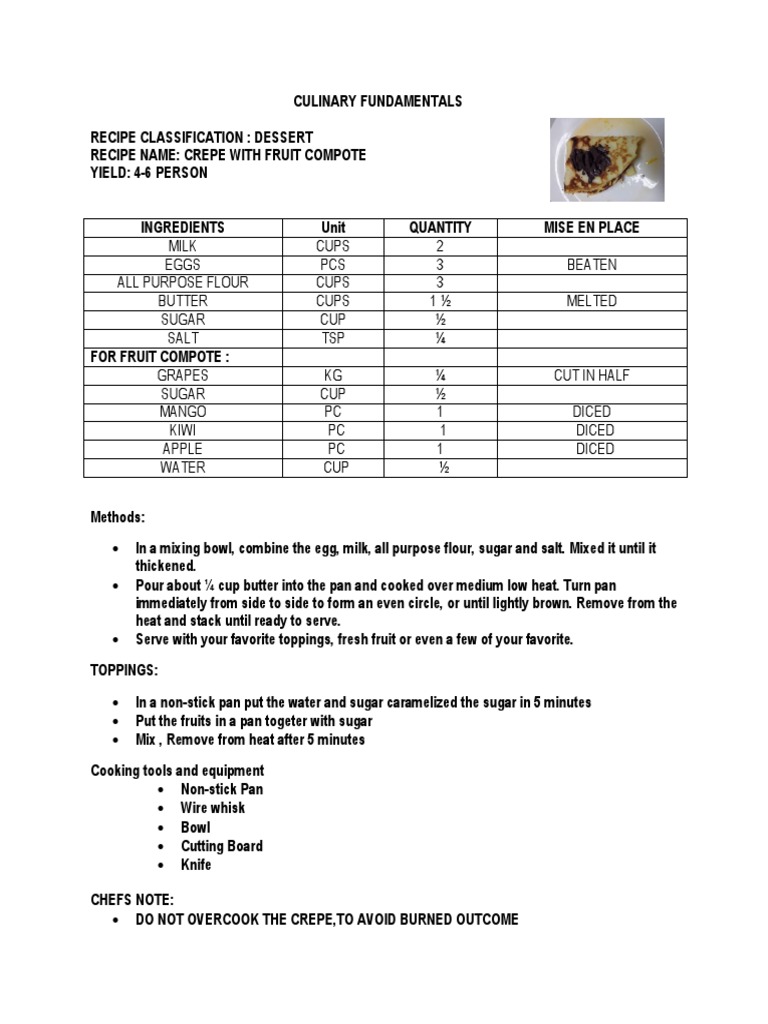 Fruit Compote Crepes Recipe Guide | PDF