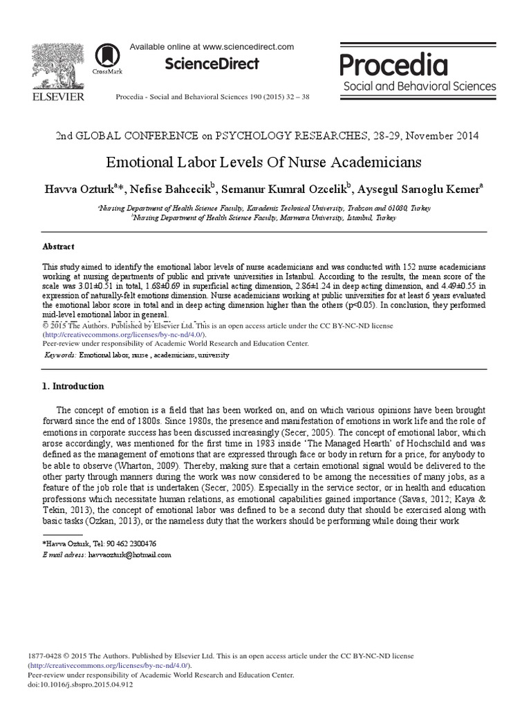 Emotional Labor Levels of Nurse Academicians | PDF | Emotions ...