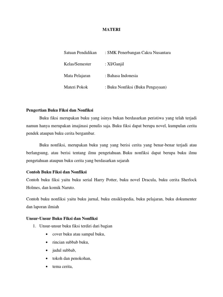 Unsur Dan Jenis Buku Fiksi Serta Non Fiksi Pdf