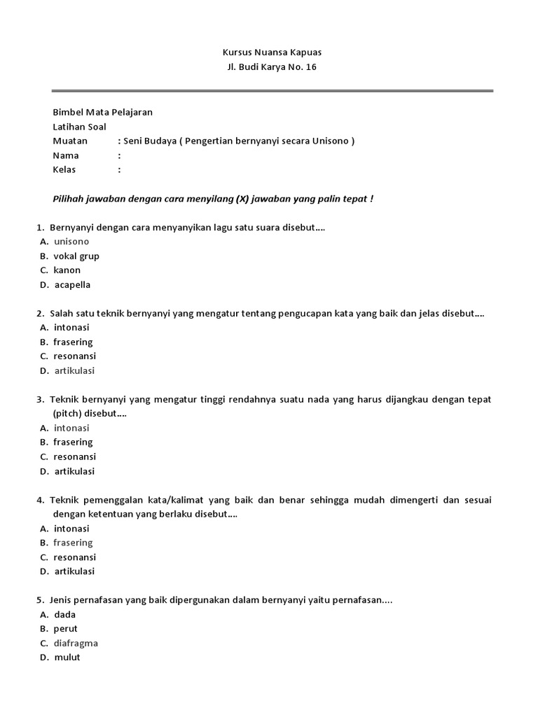 Pilihah Jawaban Dengan Cara Menyilang X Jawaban Yang Palin Tepat