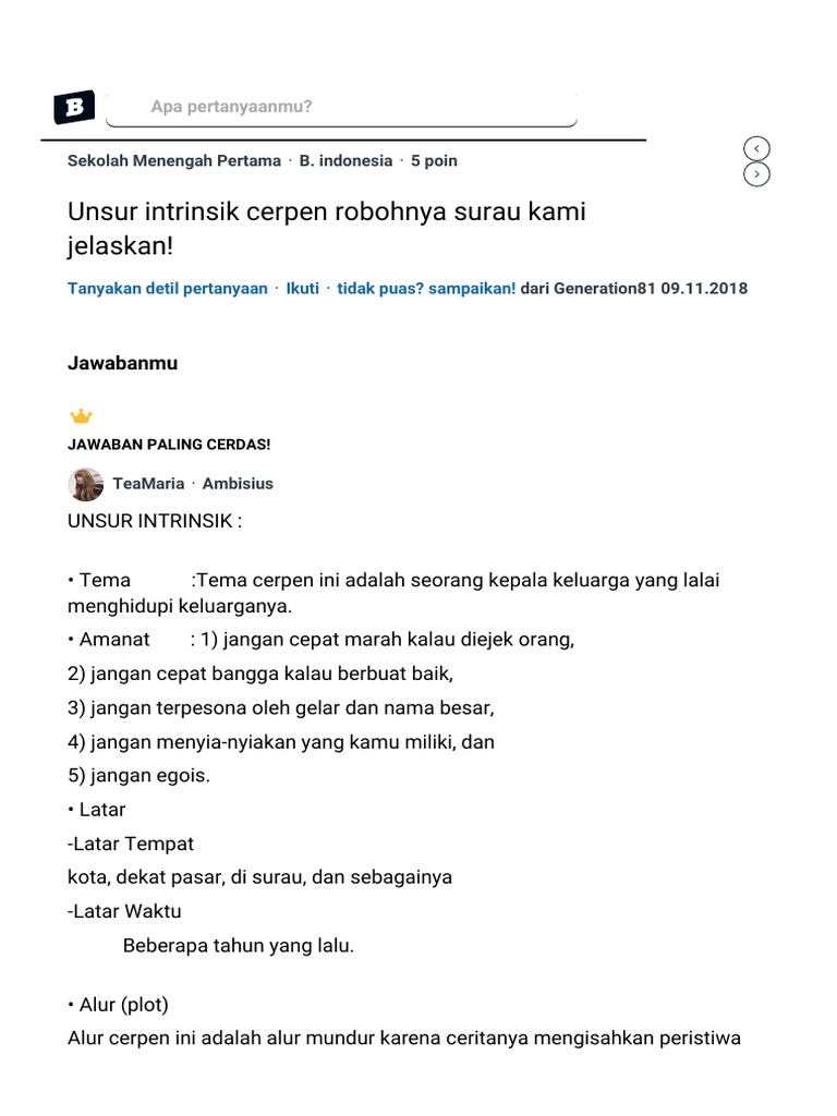 Unsur Intrinsik Cerpen Robohnya Surau Kami Jelaskan Jawabanmu