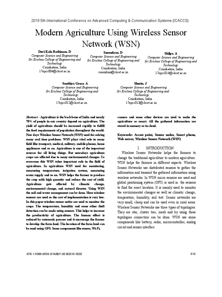 Modern Agriculture Using Wireless Sensor Network (WSN) | PDF | Wireless ...