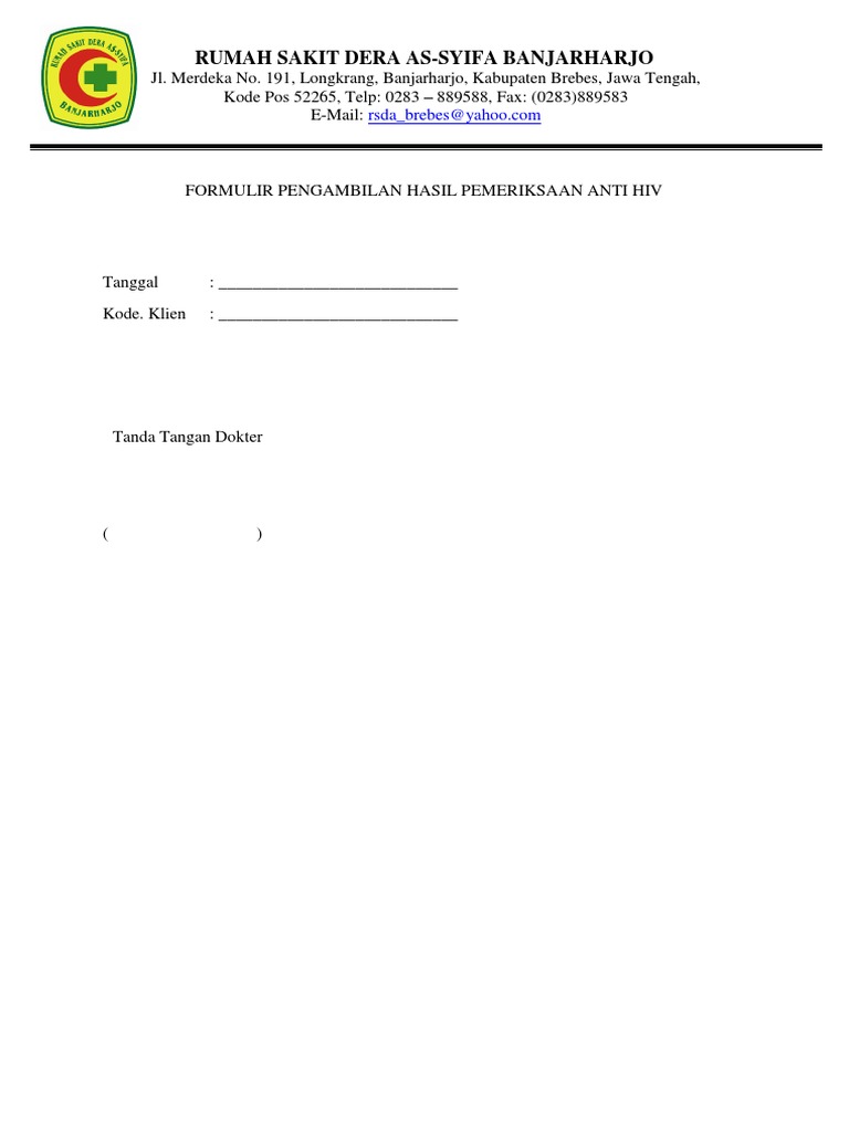 Formulir Pengambilan Hasil Pemeriksaan Anti Hiv Pdf