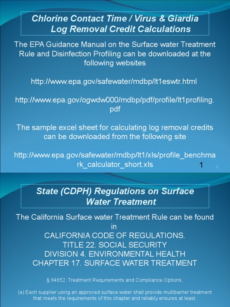 EPA Guidance on Calculating Chlorine Contact Time Log Removal Credits