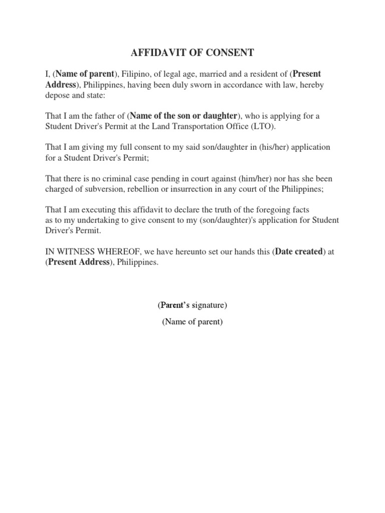 Parental Consent Affidavit for Student Permit | PDF