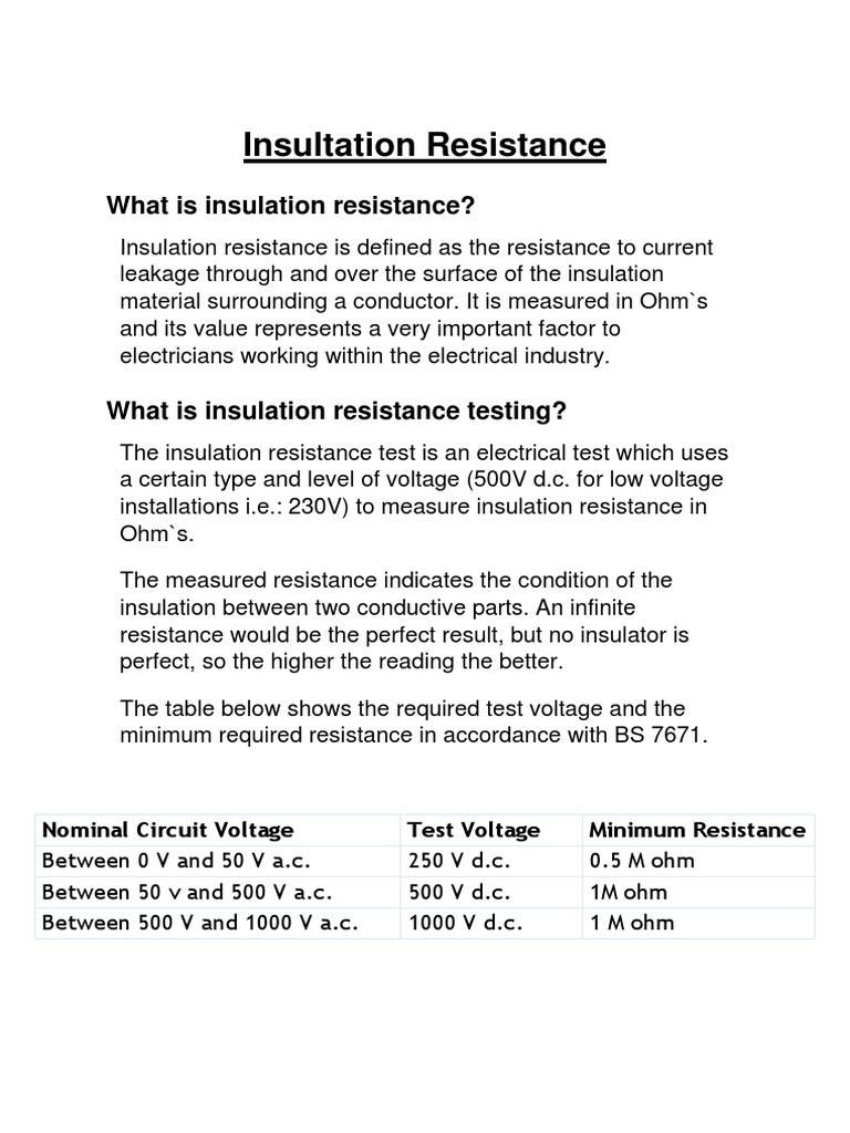 Insultation Resistance What Is Insulation Resistance? PDF