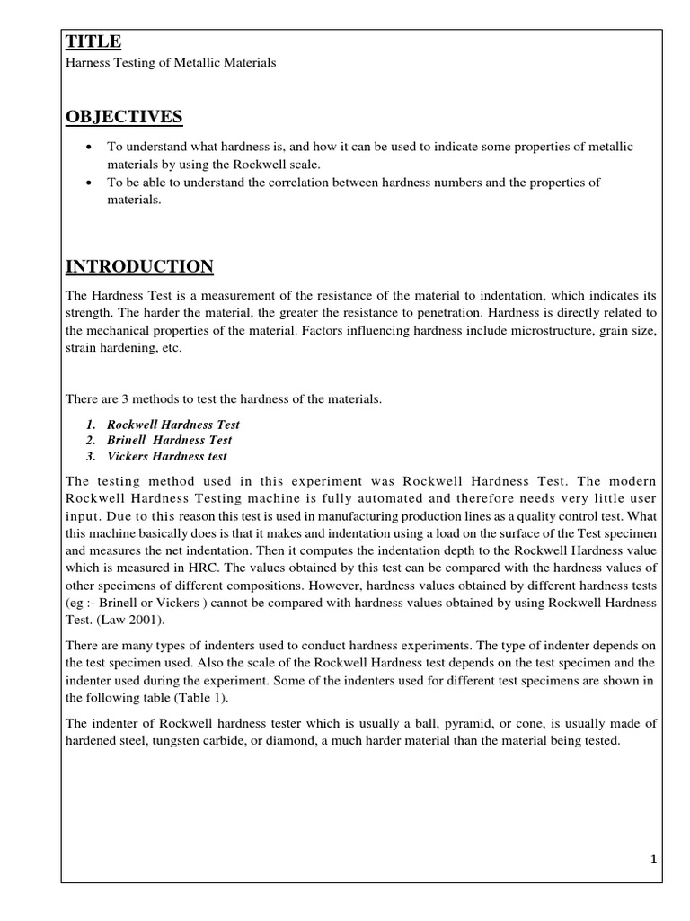 Rockwell Hardness Testing Overview | PDF | Hardness | Mechanical ...