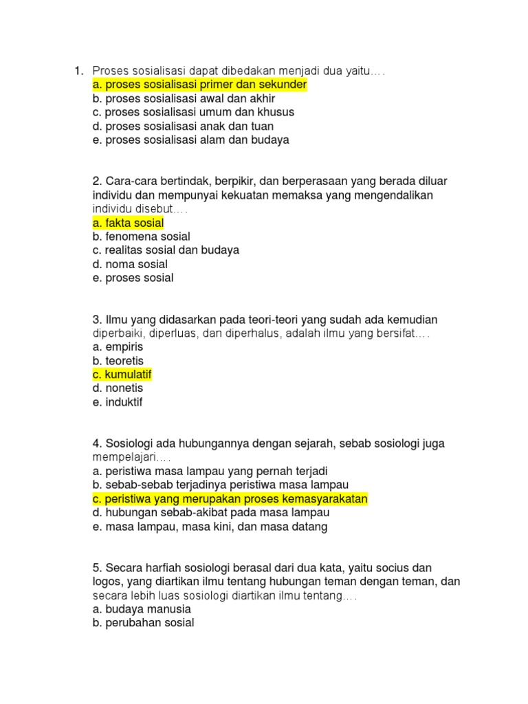 Soal Sosiologi Kelas 10 Olim Docx