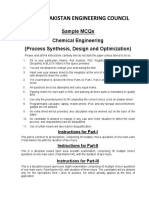 Pakistan Engineering Council: Sample Mcqs Chemical Engineering (Process Synthesis, Design and Optimization)