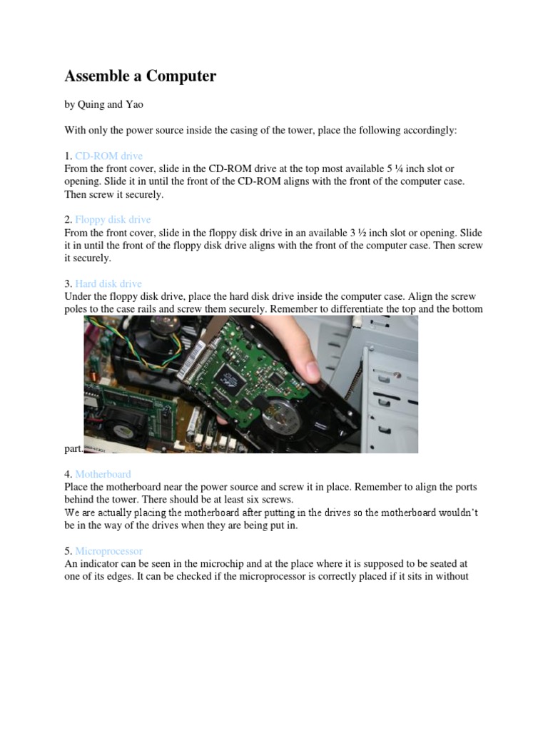 Assemble A Computer | PDF | Random Access Memory | Computer Hardware