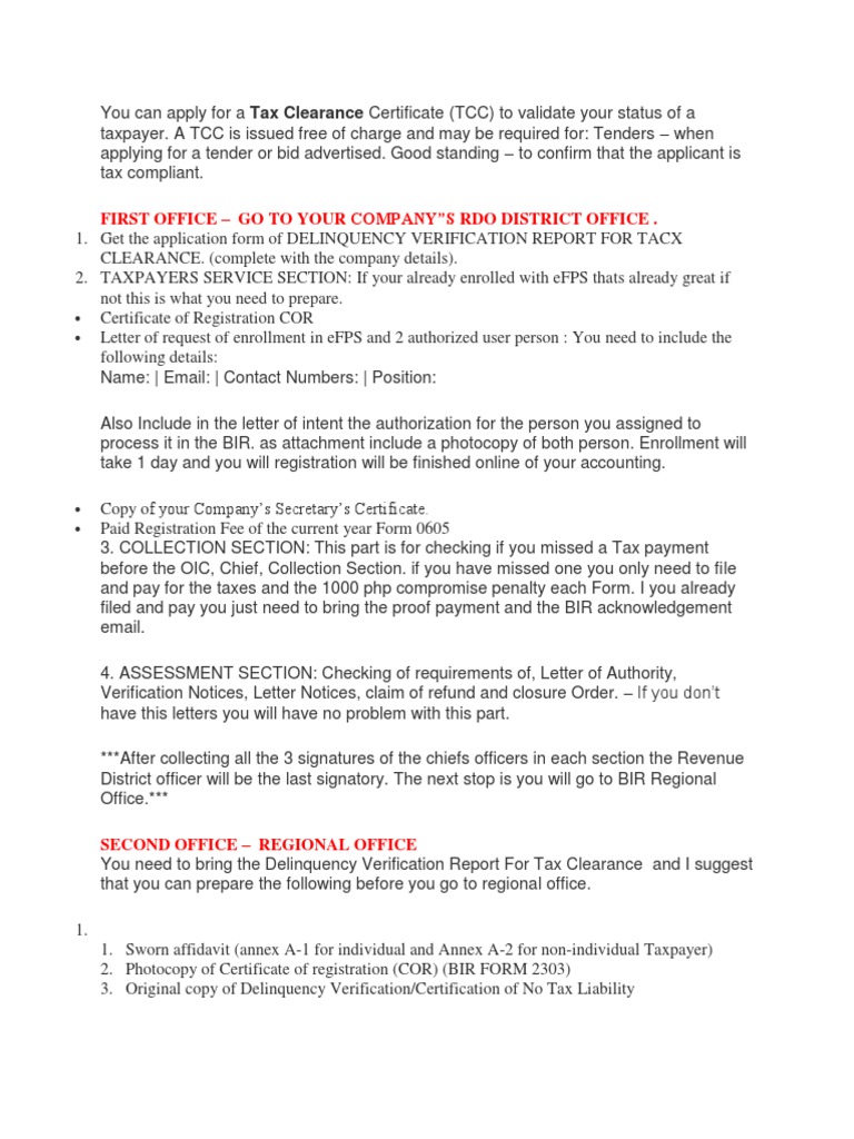 How to Obtain a Tax Clearance Certificate | PDF | Payments | Taxes