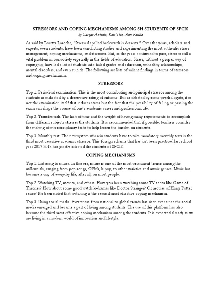 Stressors and Coping Mechanisms | PDF | Coping (Psychology) | Stress ...