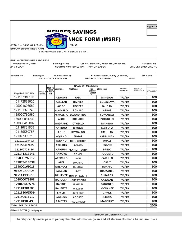 Pag-IBIG Membership Savings Remittance Form | PDF