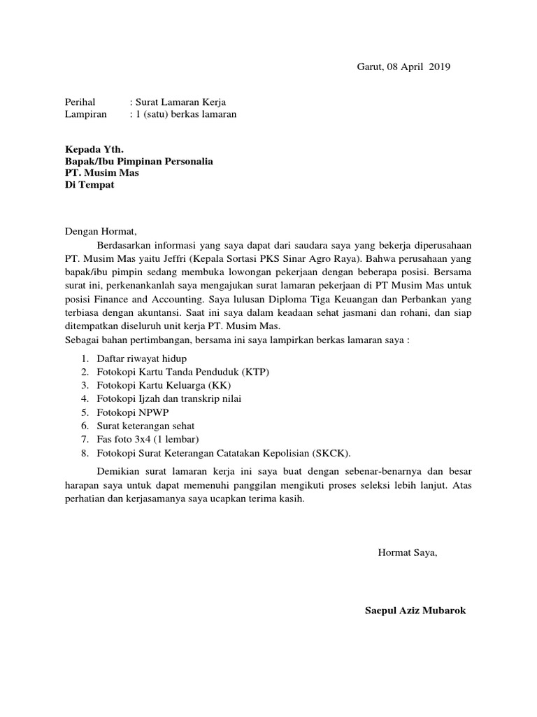Download 97+ Contoh Surat Surat Lamaran Kerja Musim Mas Terbaik Gratis