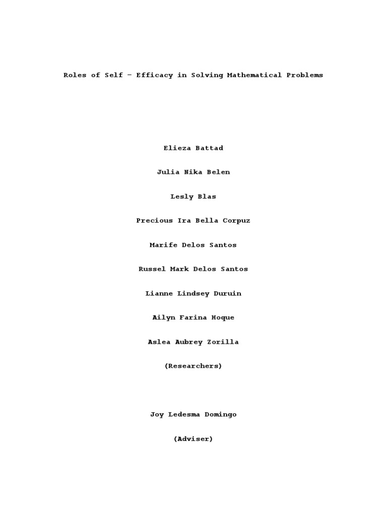 Roles of Self Efficacy in Solving Mathematical Problem | PDF | Self ...