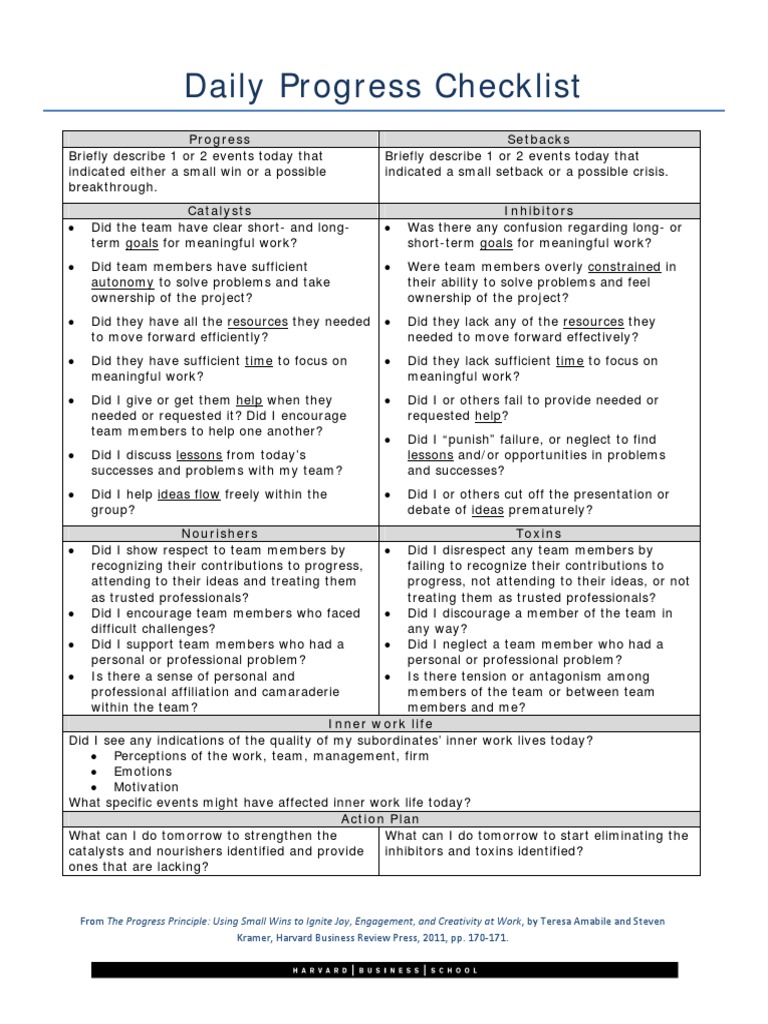 Daily Progress Checklist | PDF | Neuroscience | Behavior Modification