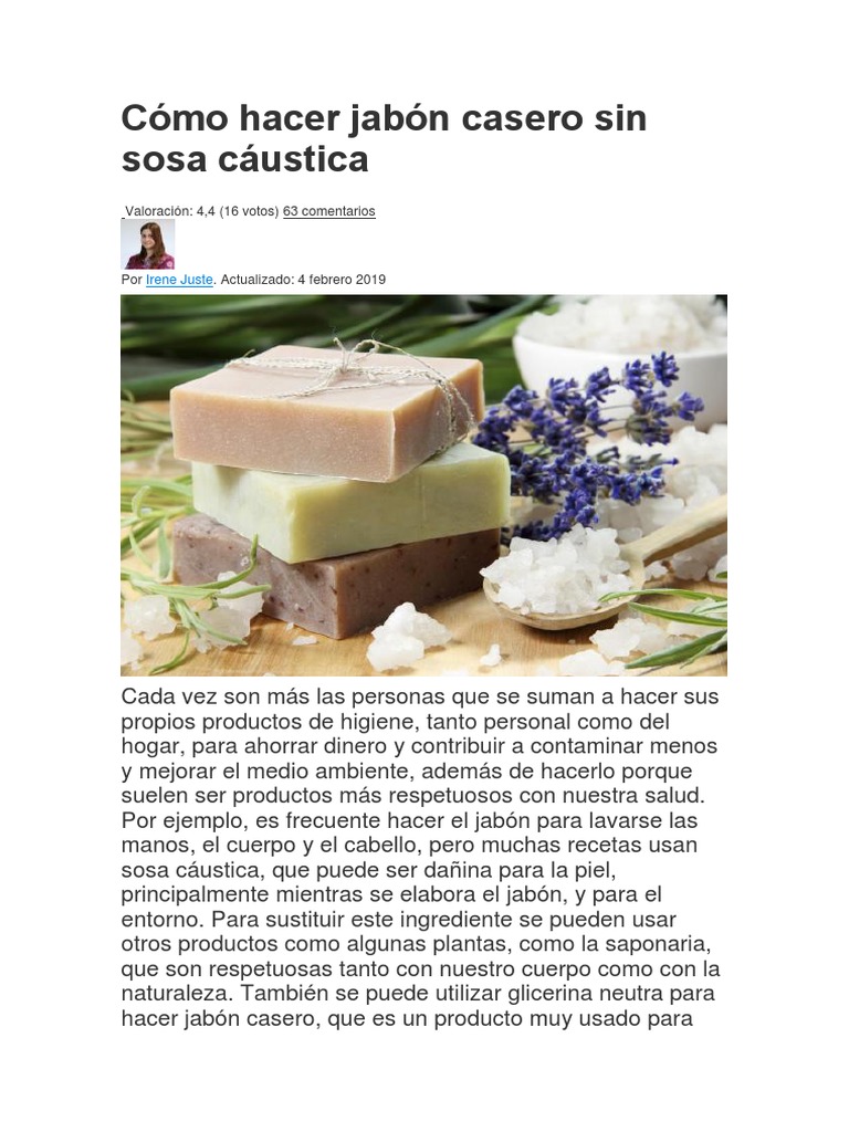 administración Escéptico local Cómo Hacer Jabón Casero Sin Sosa Cáustica | PDF | Jabón | Aceite de oliva