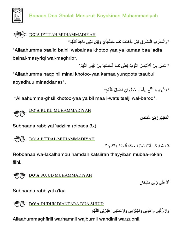 Bacaan Doa Sholat Menurut Keyakinan Muhammadiyah Do A Iftitah Muhammadiyah