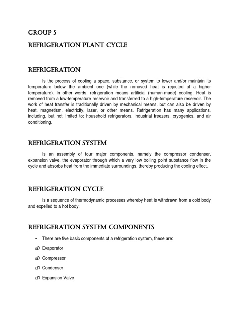 Group 5 Refrigeration Plant Cycle PDF Refrigeration Transport
