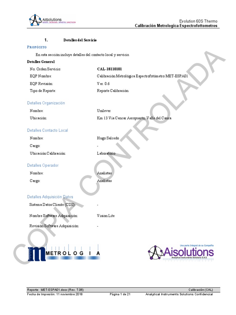 Calibración metrologica del espectrofotómetro Evolution 60S de Thermo ...