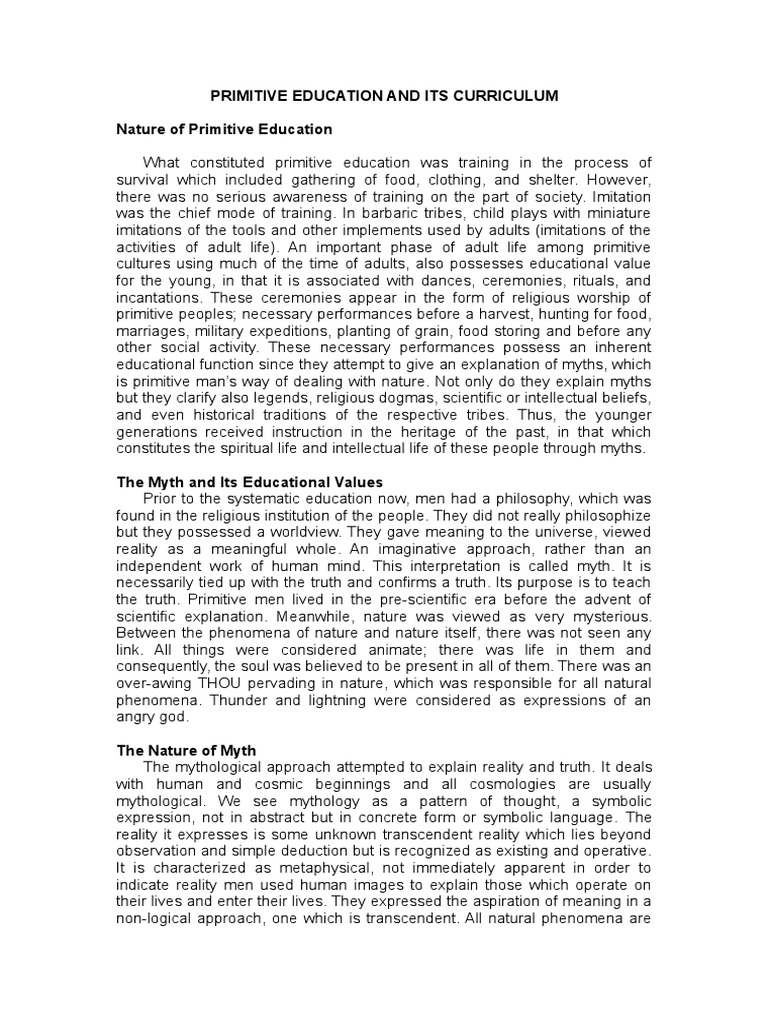 Primitive Education PDF Reality Truth