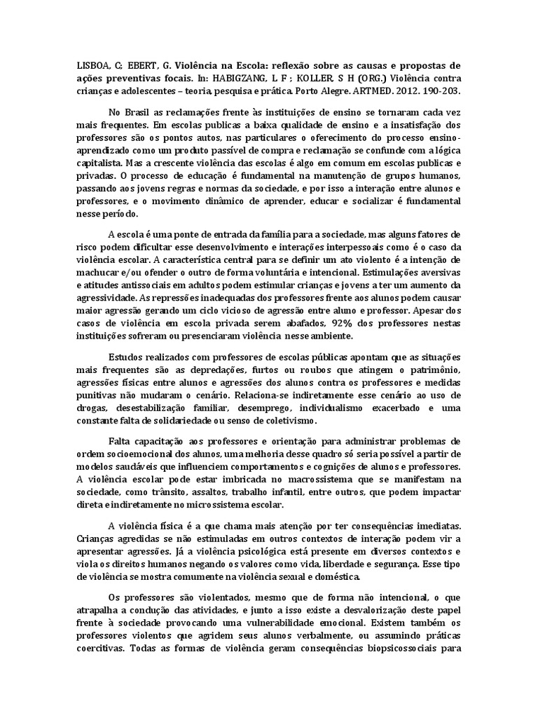 Resumo - Violência na Escola | Agressão | Violência | Avaliação