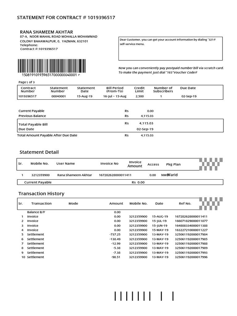 Contract Statement for Rana Akhtar | PDF | Invoice | Payments
