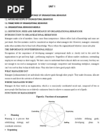 Unit 1: 1.1. Definition, Need and Importance of Organizational Behaviour Introduction To Organizational Behaviour