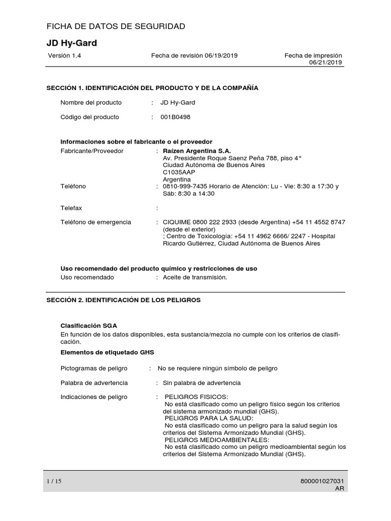 MSDS Tgmo Ci4 15W40 Aceite De Motor 2022 PDF Agua, 49 OFF