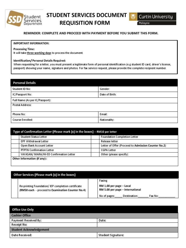 Student Services Requisition Form | PDF