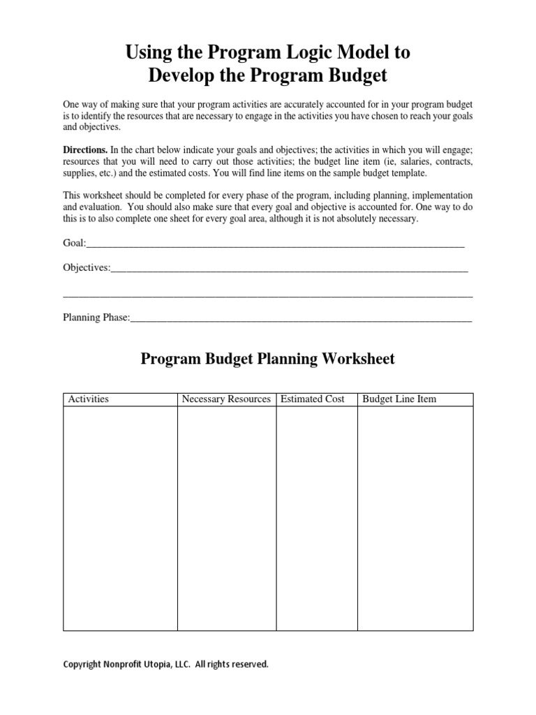 Program Logic Model-Budget Takeoff | PDF