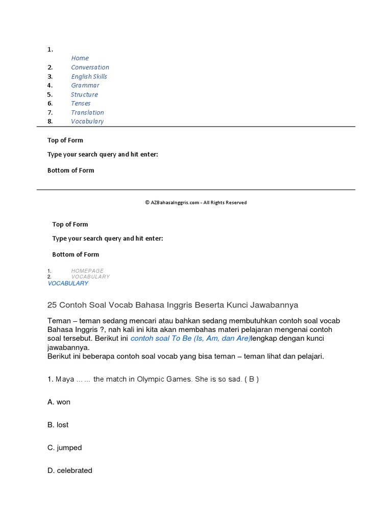 15++ Contoh Soal Bahasa Inggris Tentang Vocab - Kumpulan Contoh Soal
