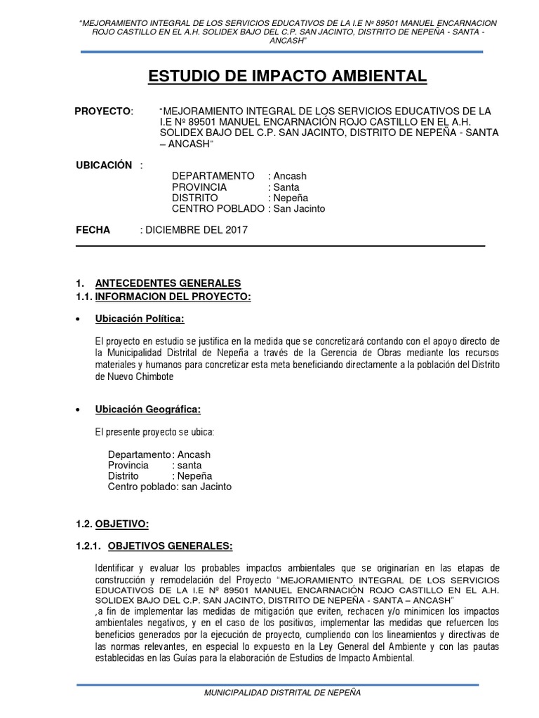 Estudio de Impacto Ambiental PDF | PDF | Evaluación de impacto ...