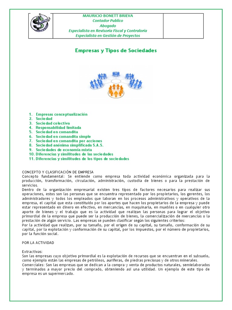 Tipos de Empresas y Sociedades Explicadas | PDF | Sociedad de ...