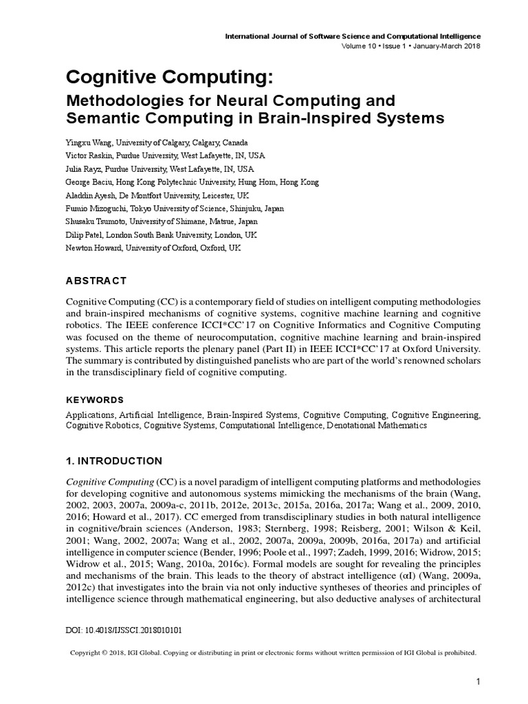 Cognitive Computing: Methodologies For Neural Computing and Semantic ...