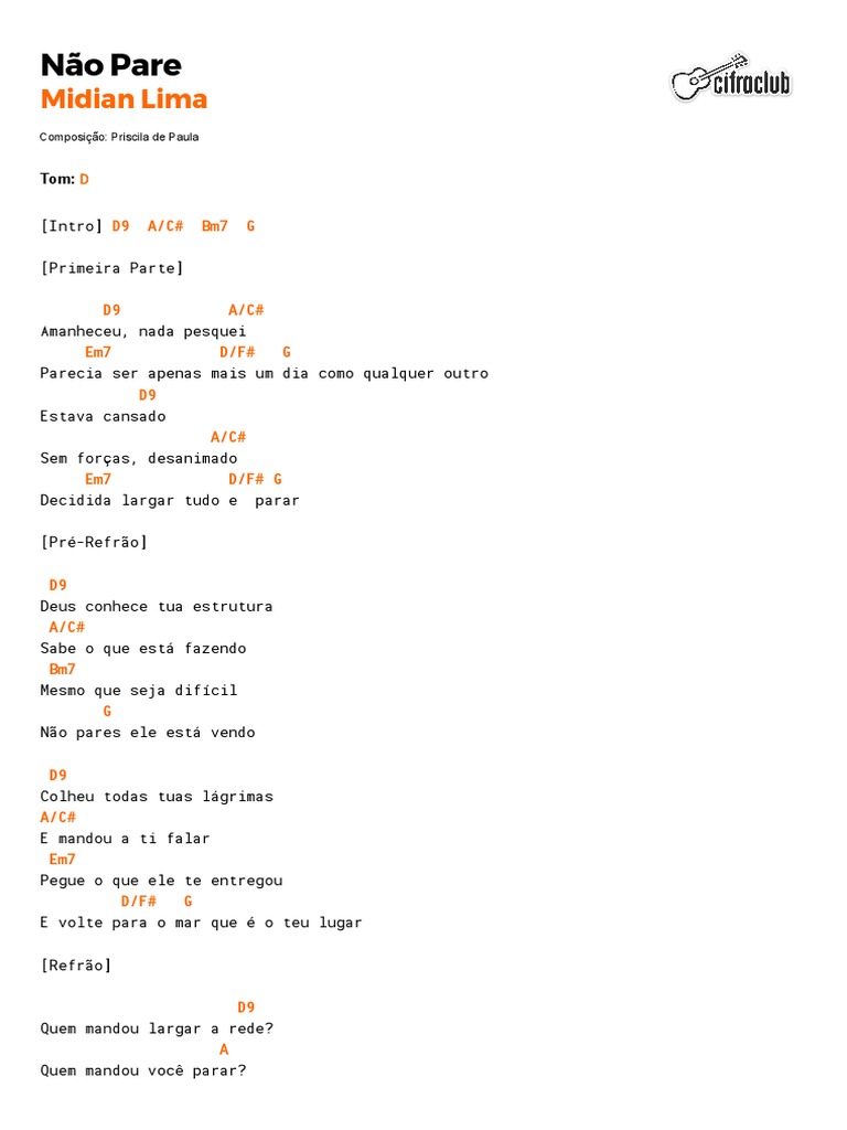 Cifra Club Midian Lima Não Pare PDF