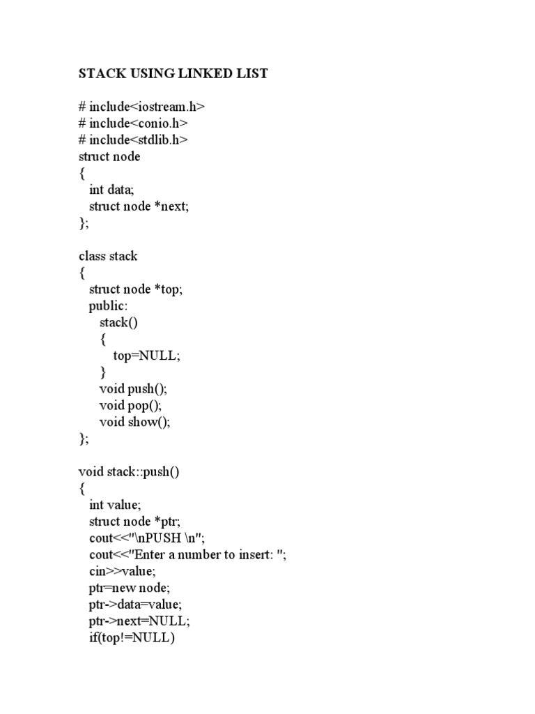 Stack Using Linked List | Download Free PDF | Software Engineering ...