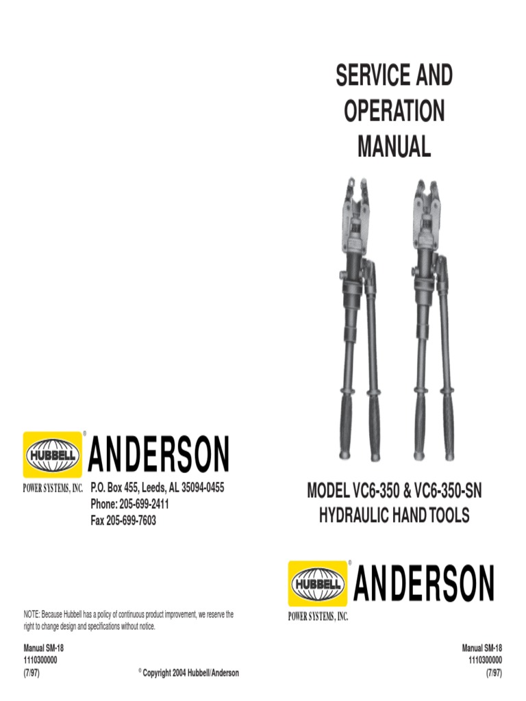 Anderson Anderson: Service and Operation Manual | PDF | Pump | Hydraulics