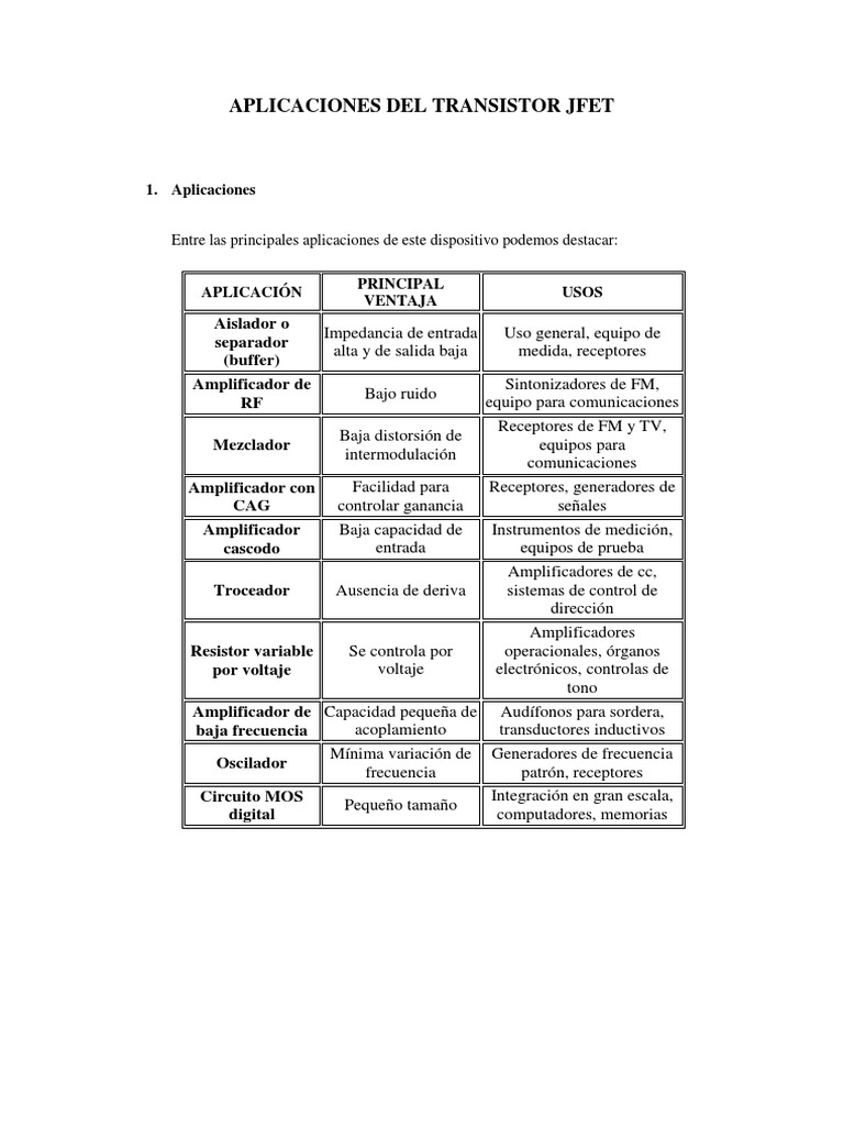 Aplicaciones Del Transistor Jfet PDF Amplificador Transistor
