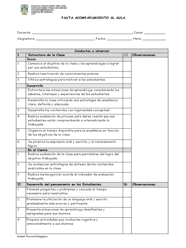 Pauta de Acompañamiento al Aula 2024 | PDF | Salón de clases | Evaluación