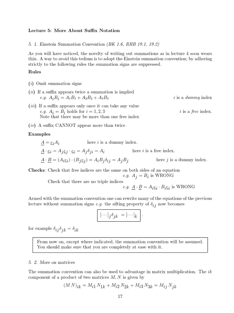 Understanding Einstein Summation Notation | PDF | Matrix (Mathematics ...