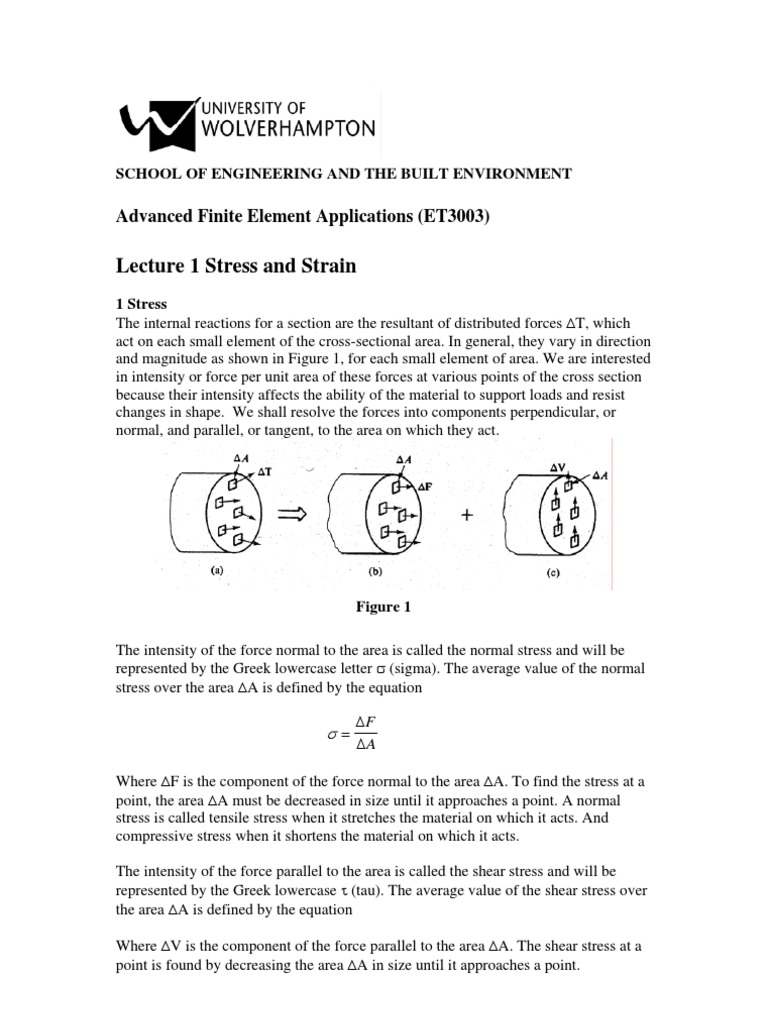 Lecture 1 Stress And Strain Pdf Stress Mechanics Bending