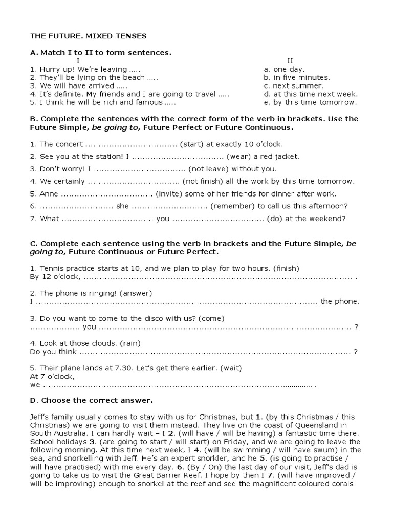 The Future Mixed Tenses PDF Snorkeling