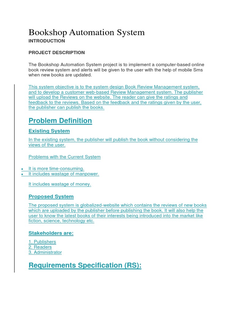 Bookshop Automation System Overview | PDF | Computer Engineering ...